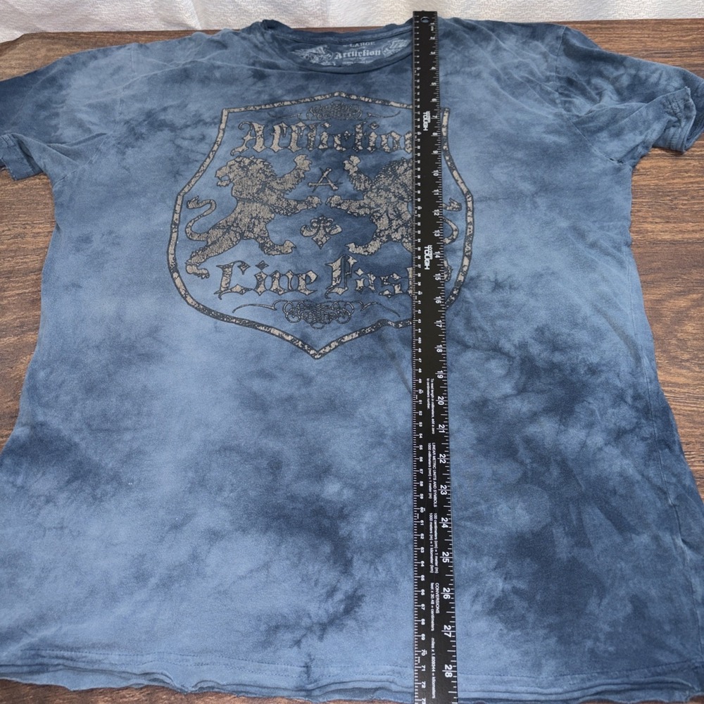 Affliction Men's XL Short Sleeve T Shirt Live Fast USA Made Blue Distressed Hems - Picture 8 of 10